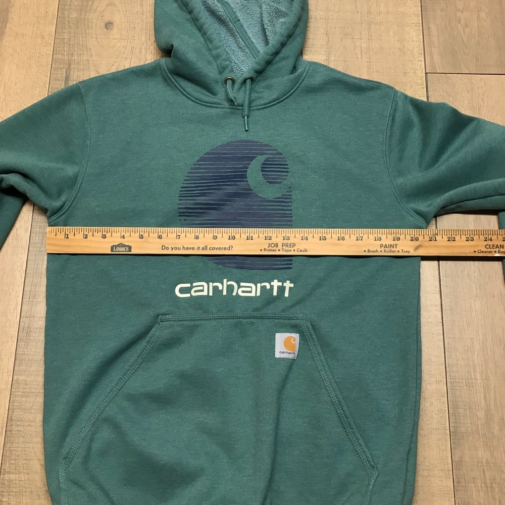 Carhartt Hoodie Sweatshirt Mens Sz S Green Rain Defender Loose Fit Logo Graphic - Picture 6 of 8